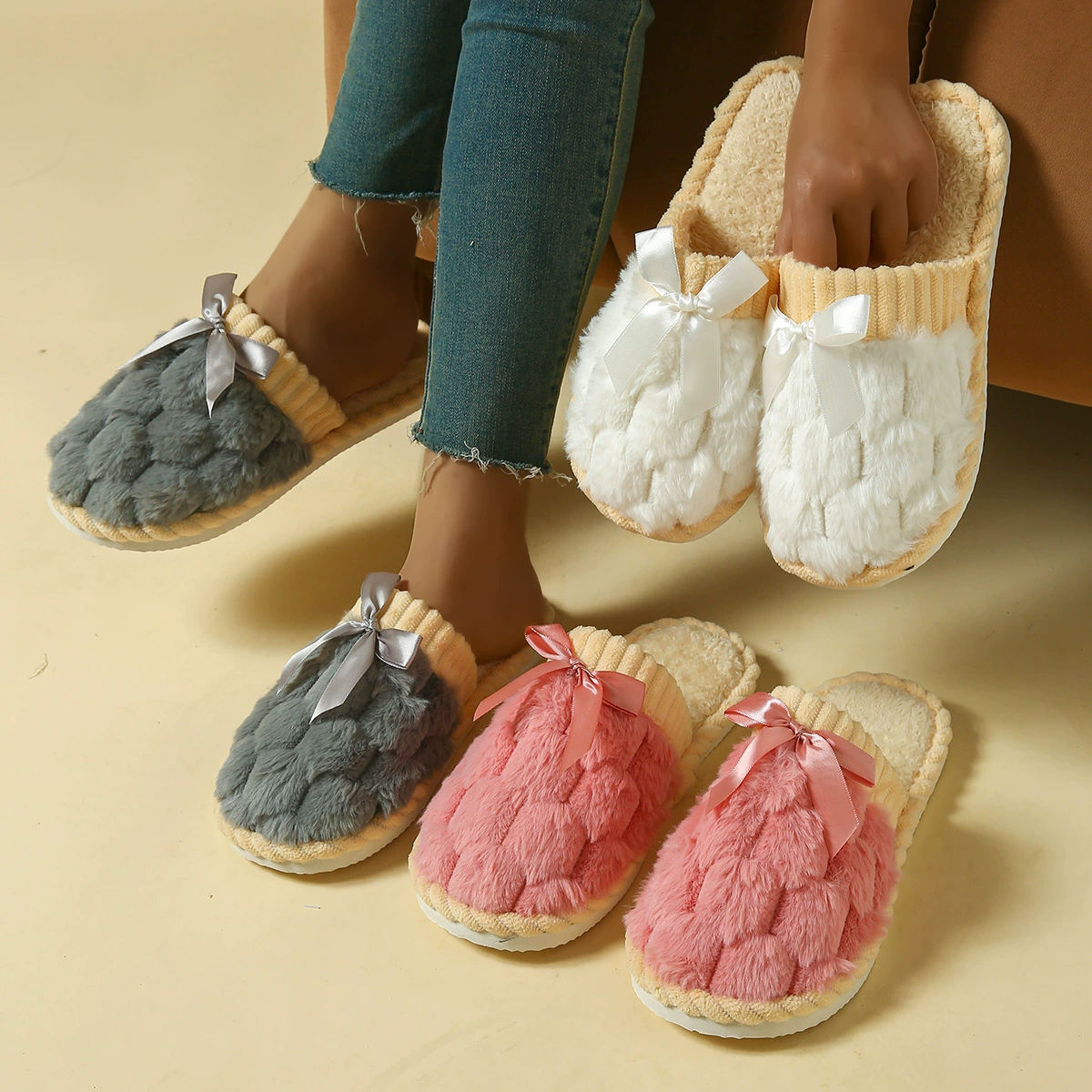 Популярные трансграничные рождественские плюшевые тапочки с закрытым или открытым носком, теплые домашние пушистые тапочки, трансграничный дропшиппинг