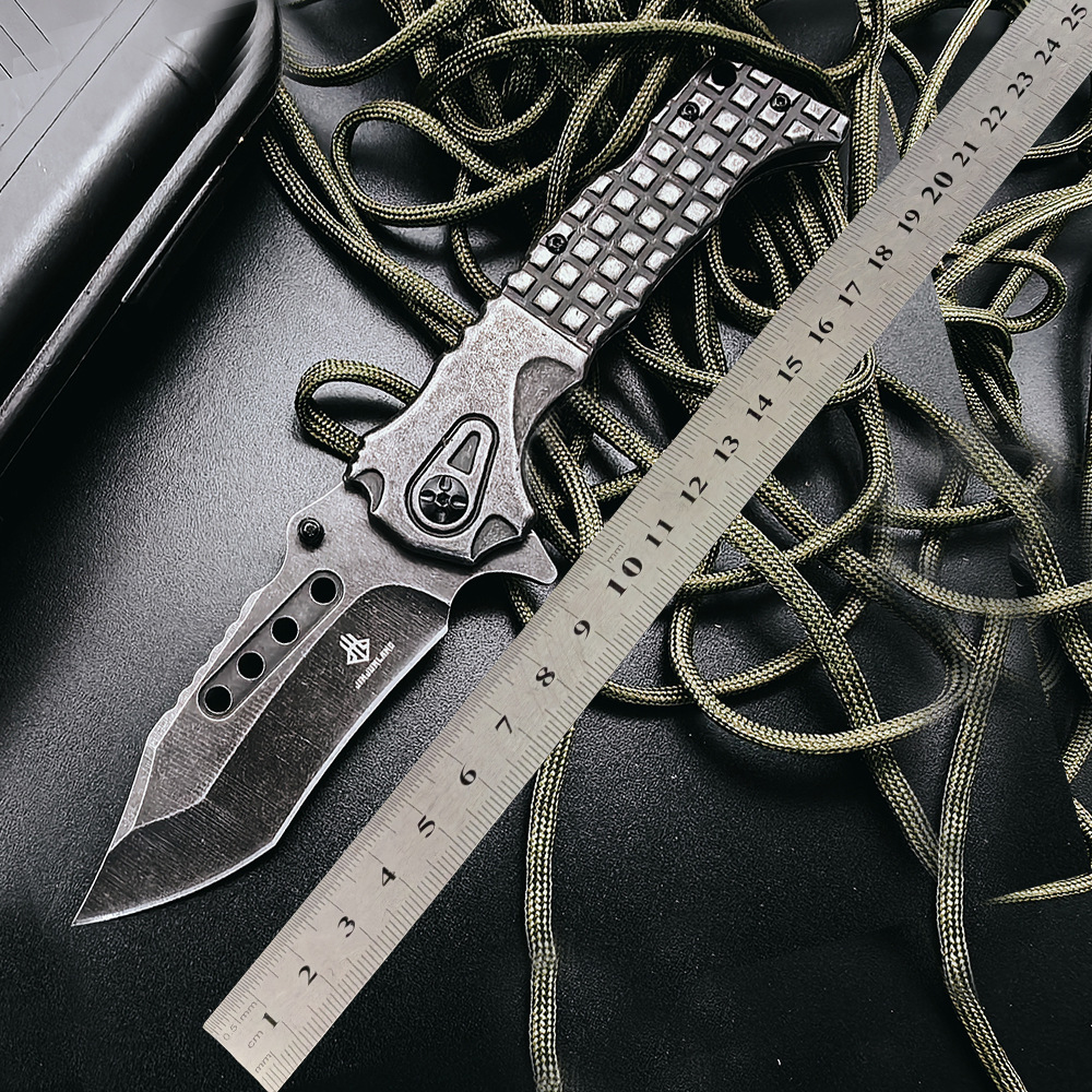 亚马逊跨境货源户外求生重型折叠刀石洗不锈钢折刀高品质锋利小刀