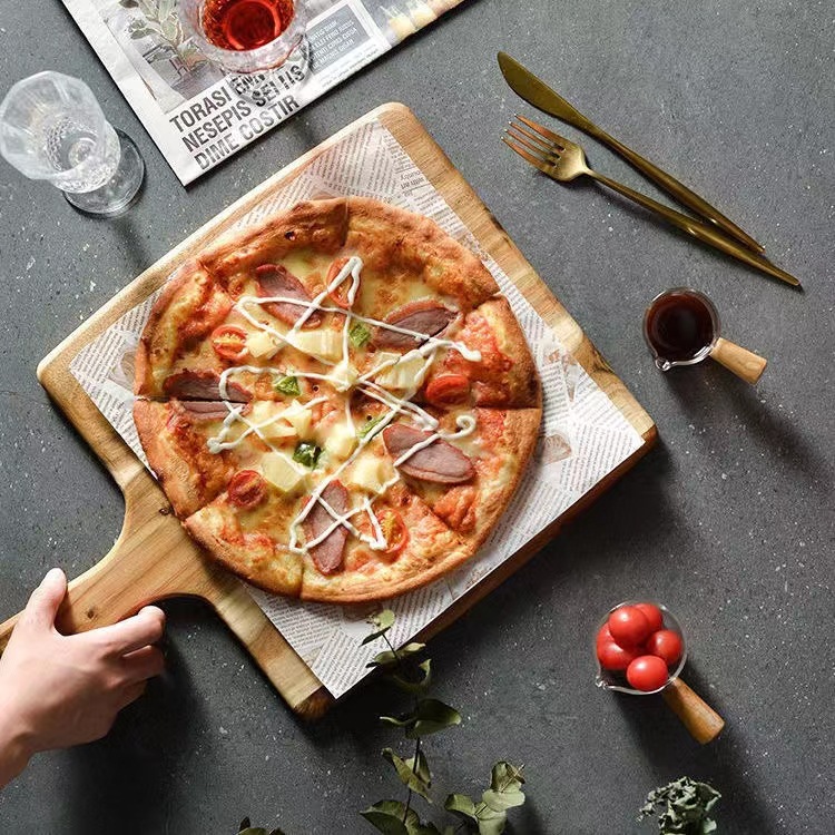 Acacia madera bandeja de pizza bandeja de pastel para hornear bandeja de platos de pizza bandeja de madera casera bandeja de pan de madera sólida