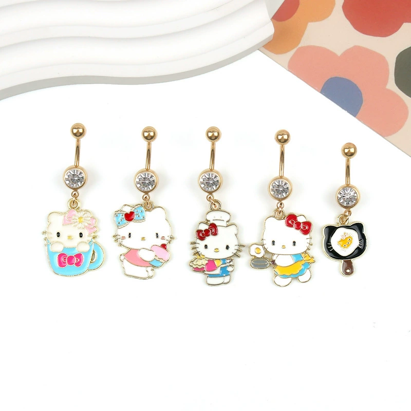Трансграничный хит продаж, украшение для пупка из нержавеющей стали с рисунком «Hello Kitty», ювелирные изделия для пирсинга пупка «Hello Kitty»
