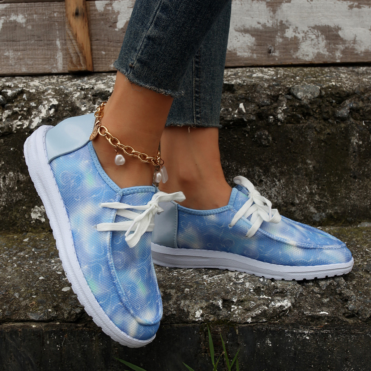 Women's Shoes large size color matching low top shoes flat round head graffiti canvas breathable sneakers _voghion.com