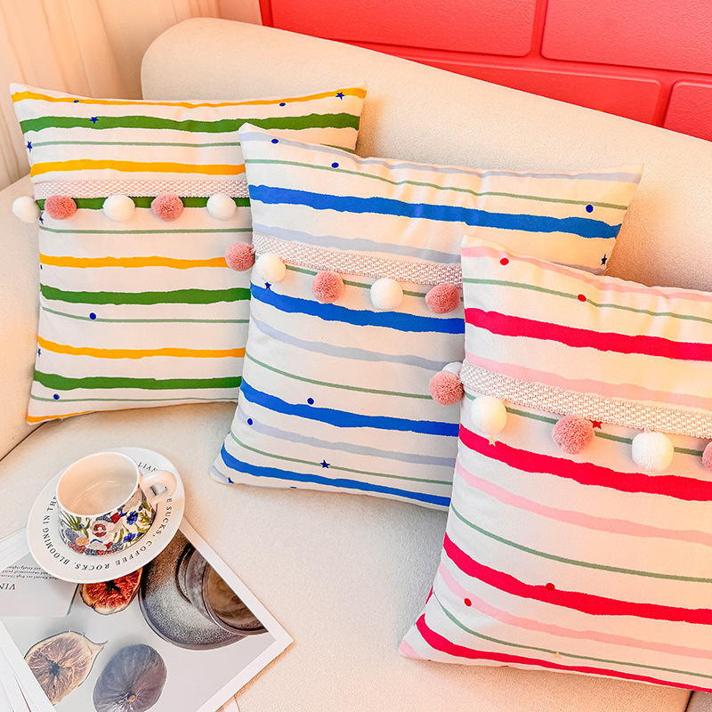 Funda de almohada con estampado corrugado de tres colores, almohada de sofá de sala de estar, almohada de cintura abstracta con estampado de cabecera, bola de pelo