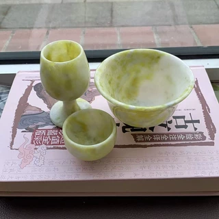 天然玉石小酒杯茶碗杯子岫玉贾翠翡翠饭碗高脚杯玉器批发