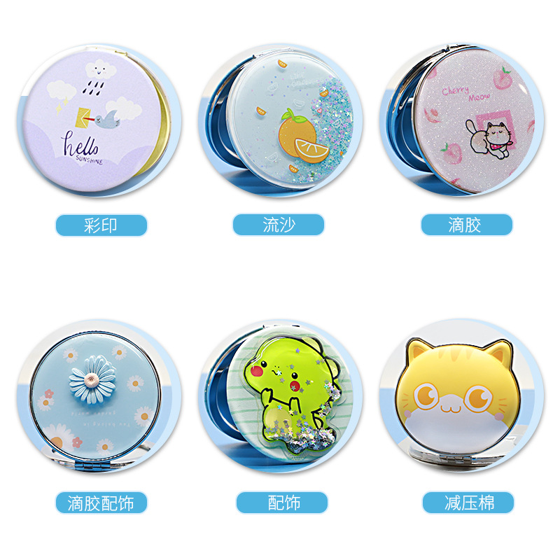 Espejo PU personalizado logotipo personalizado dormitorio de estudiantes portátil bolsillo de niña lindo portátil espejo de maquillaje plegable