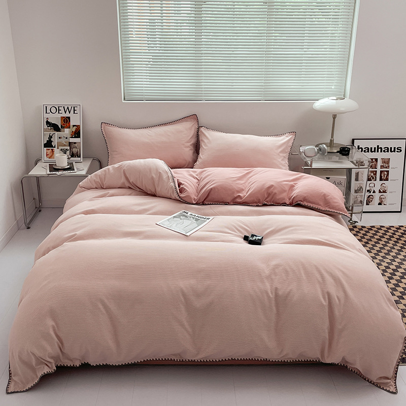 2024 nuevo conjunto de cuatro piezas de cama AB doble colcha de colcha de color sólido de una sola pieza dormitorio de estudiantes sábanas individuales de tres piezas