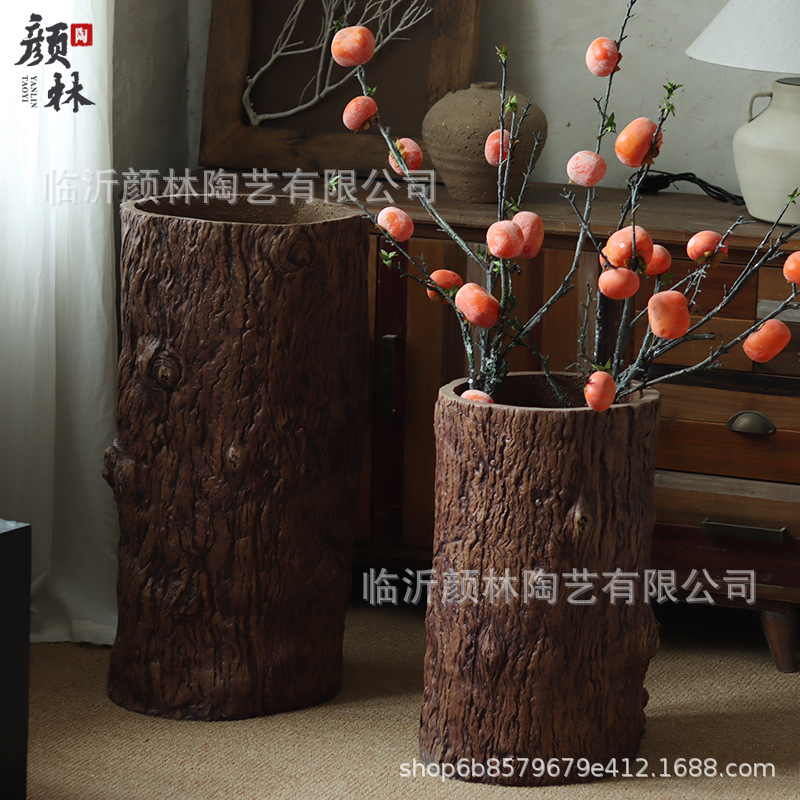 imitación de tocón de cemento maceta de flores de plantación verde silenciosa plantación de flores de suelo hotel residencial gran jarrón retro paisaje decoración ornamental