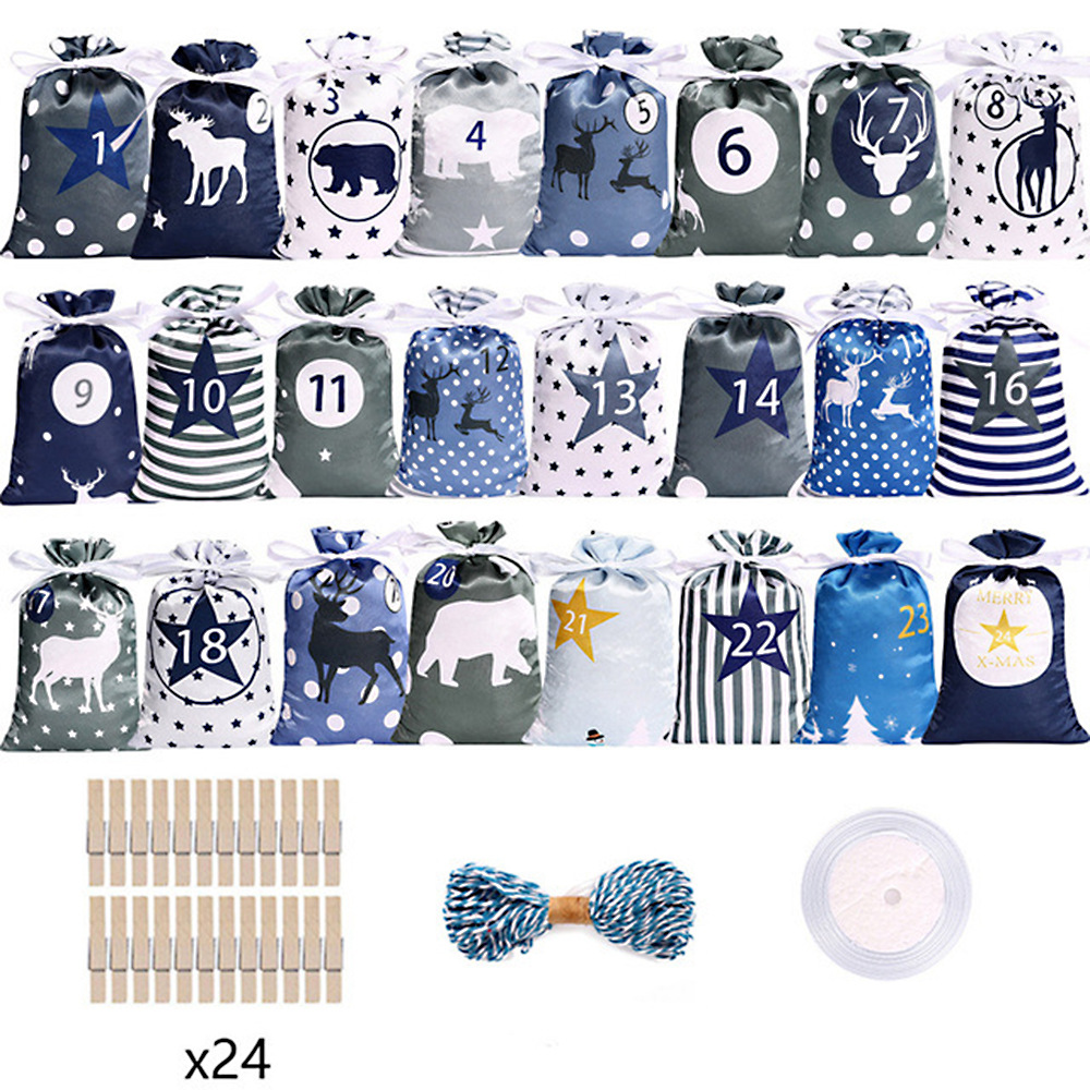 크리스마스 샌딩 레이크 블루; 24 샌딩 백, 24 클립, 10m 코튼 로프; 10*15CM