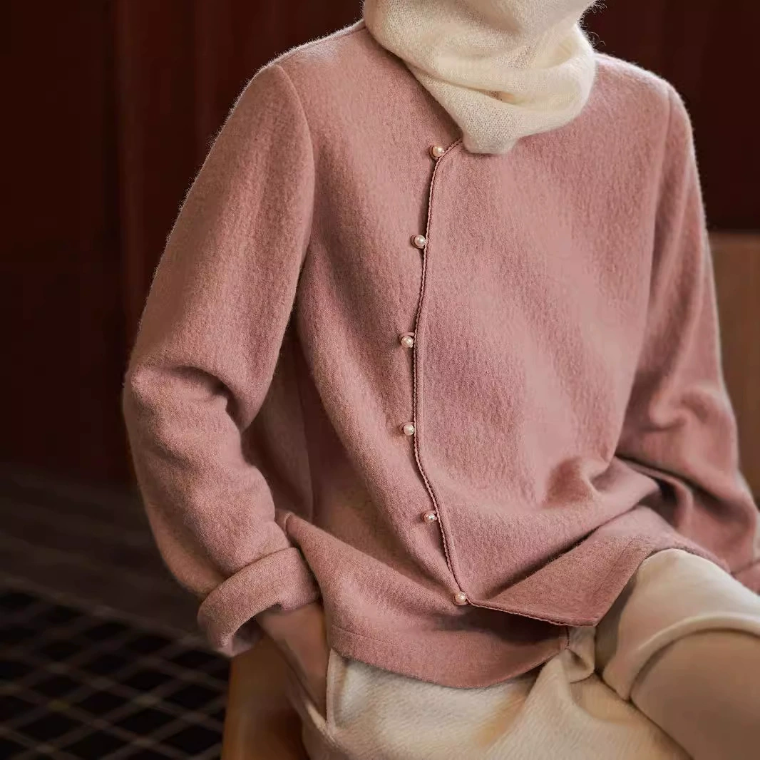 2024 осень и зима новая овечья шерсть новый китайский маленький кружевной воротник