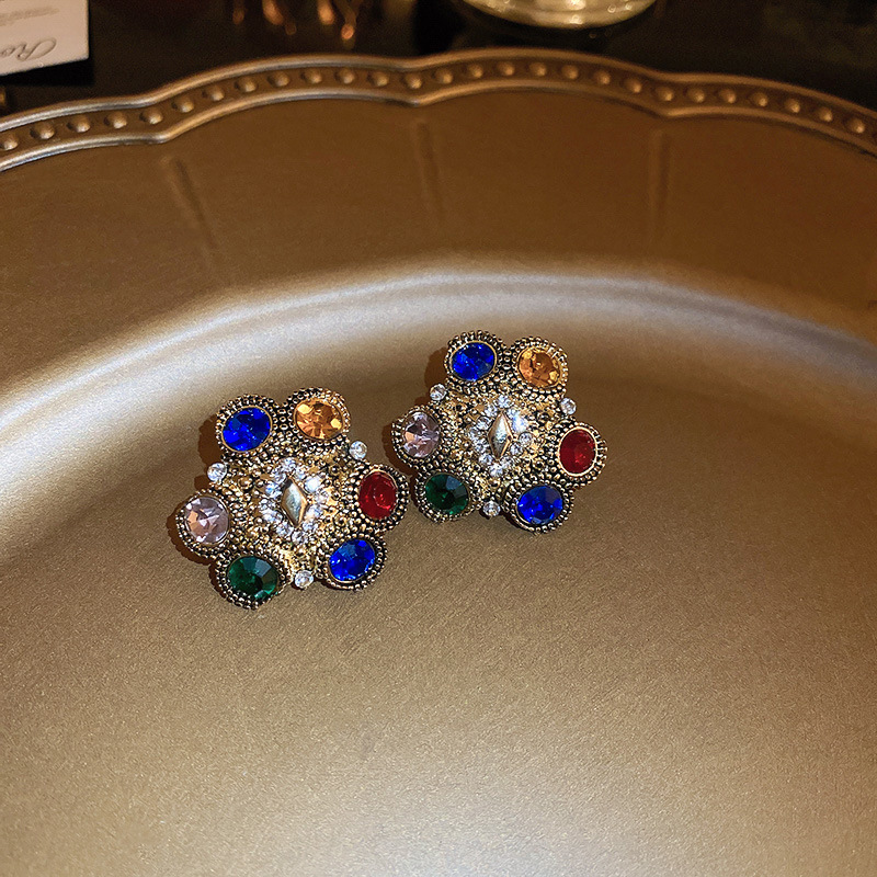 1 Pair Quantity 1 Pair Vintage Style Heart Shape Bow Knot Plating Inlay Alloy Rhinestones Drop Earrings