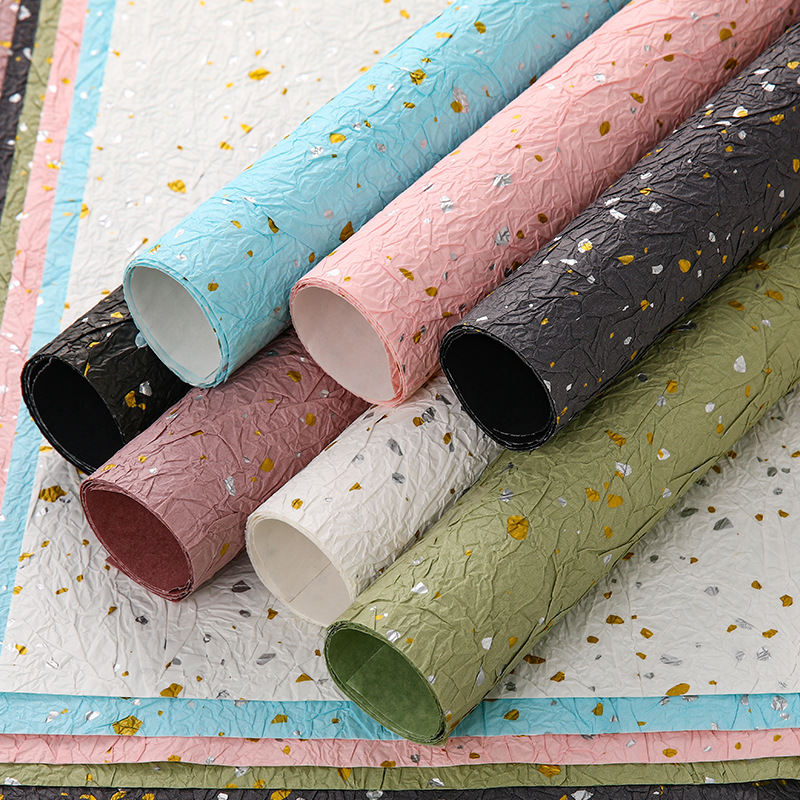 Papel de piedra de papel de papel de oro de plata de textura hecha a mano Papel plegado de textura ramo de flores de papel de embalaje Flores materiales de flor