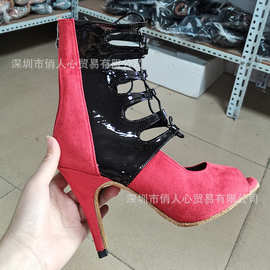 时尚性感欧美heels绑带镂空爵士舞靴女高跟鞋室内拉丁钢管舞靴子