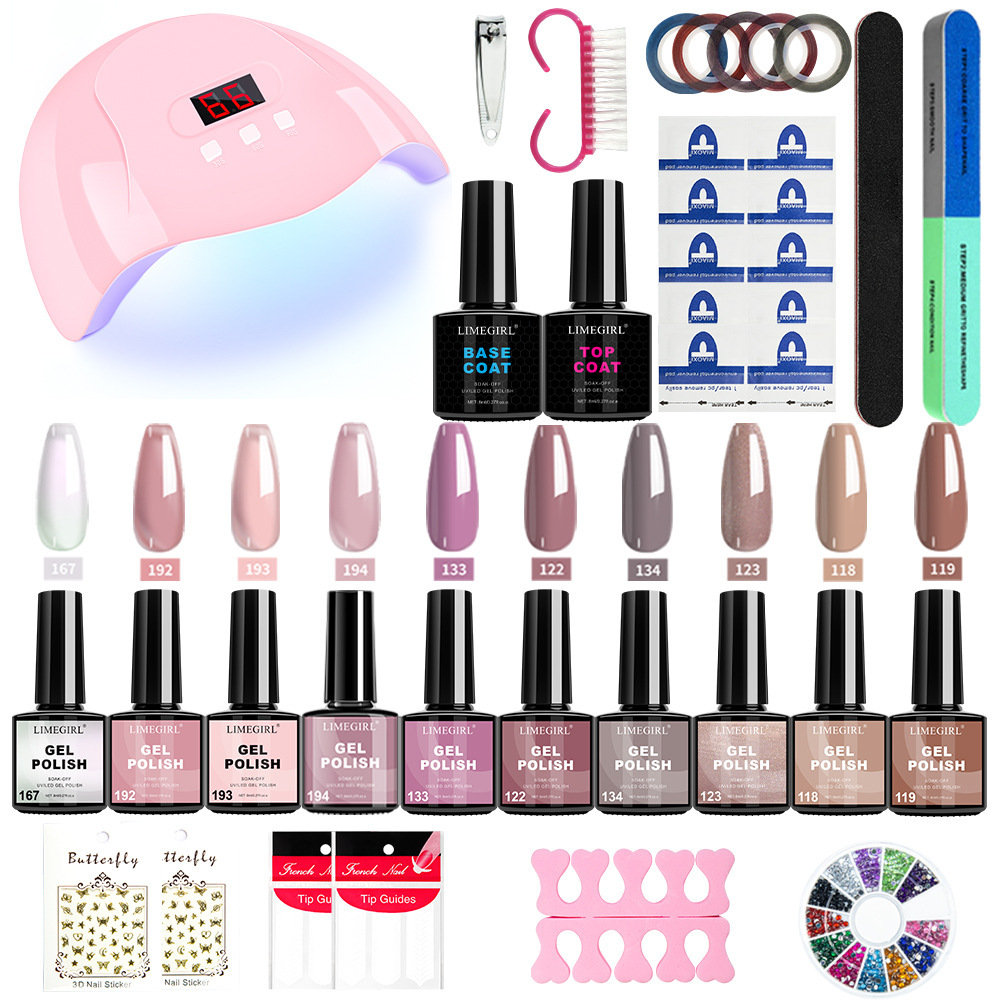 Nueva lámpara de uñas cristal uña conjunto básico de 10 colores polvo de cristal de polvo de uñas herramientas de fricción en stock