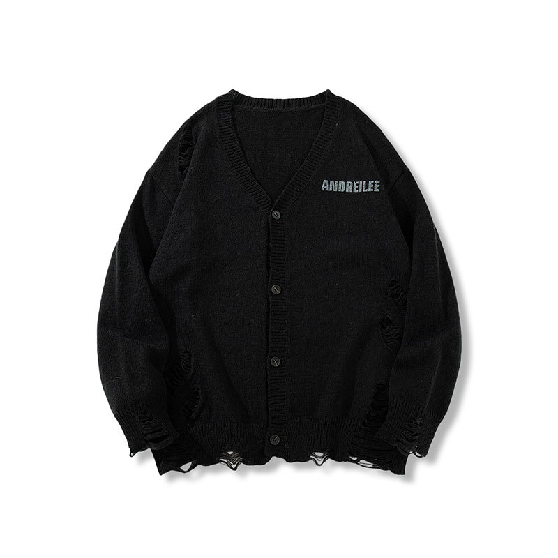 Suéter de viento oscuro retro de alta calle original de moda 2025 otoño y invierno suelto pareja de cuello redondo camiseta de manga larga