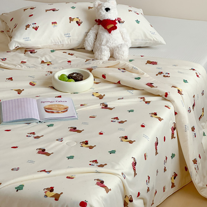 Cartoon Knitted Cotton Summer Cool Quilt Air-conditioning Quilt Double Quilt Quilt Core Student Dormitory Thin Quilt Summer Cover Quilt Washable
