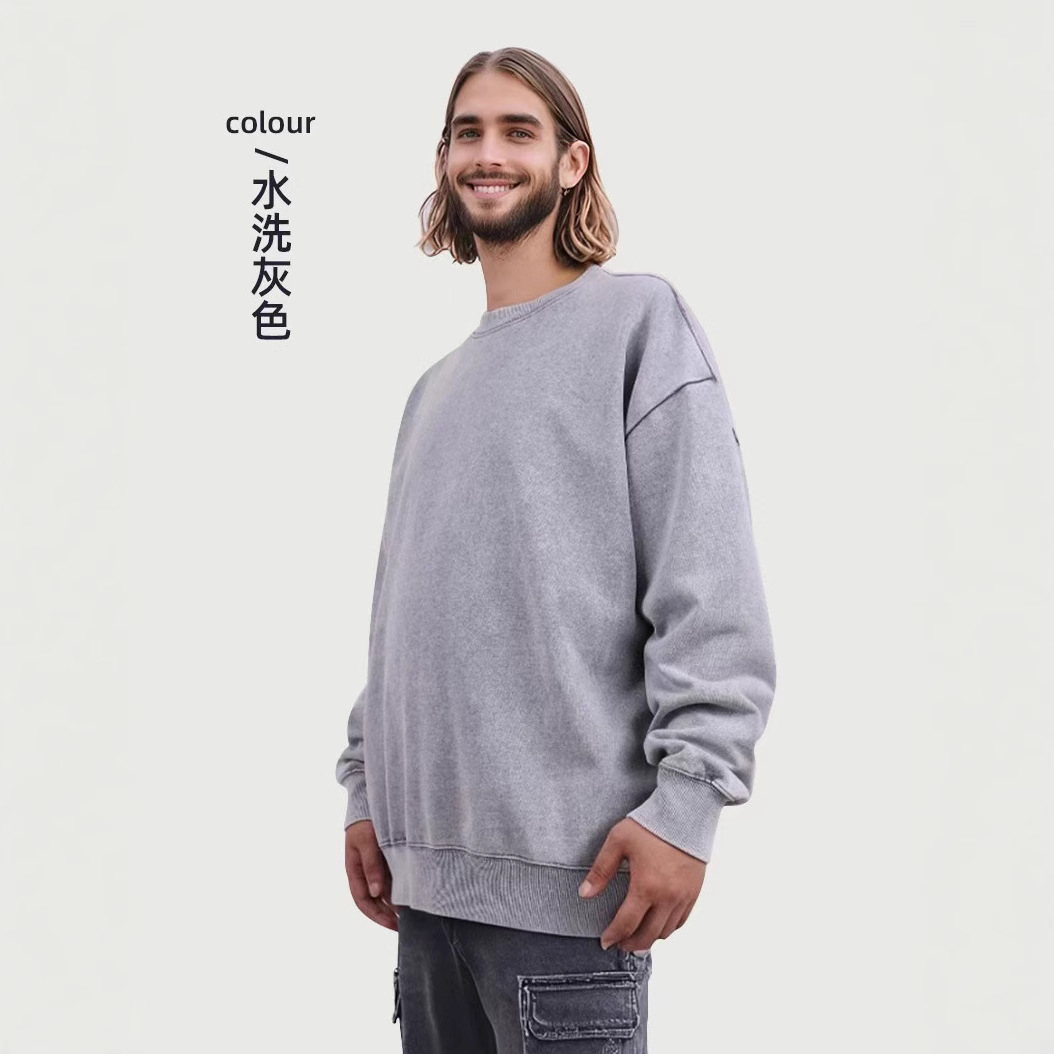 Retro lavado con agua bolsillo lateral cuello redondo chaqueta de cuello para hombre 2024 nuevo producto suelto medio largo americano chaqueta de pareja