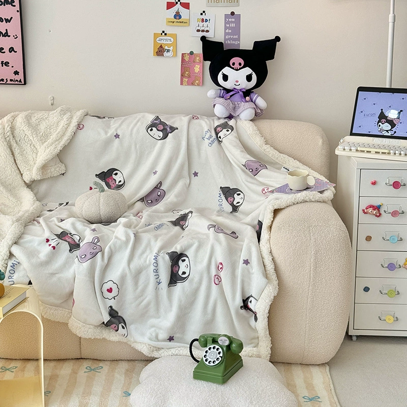 Многофункциональное одеяло Sanrio (Sanrio) Kuromi & Hello Kitty, бархатная молочная флисовая ткань с молнией, 100×150–200×230 см