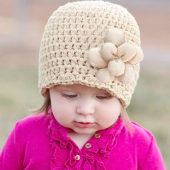 2023歐美秋冬新款嬰兒花朵毛線帽 兒童保暖創意套頭帽 寶寶帽子