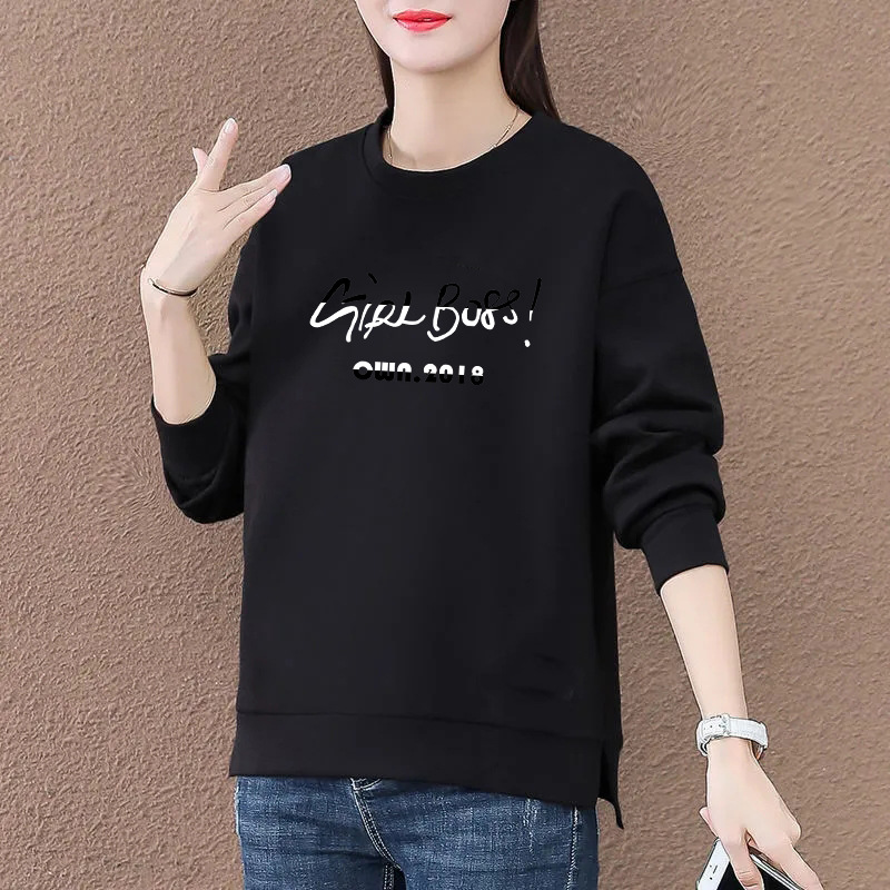 Autumn cotton sweatshirt with a round collar