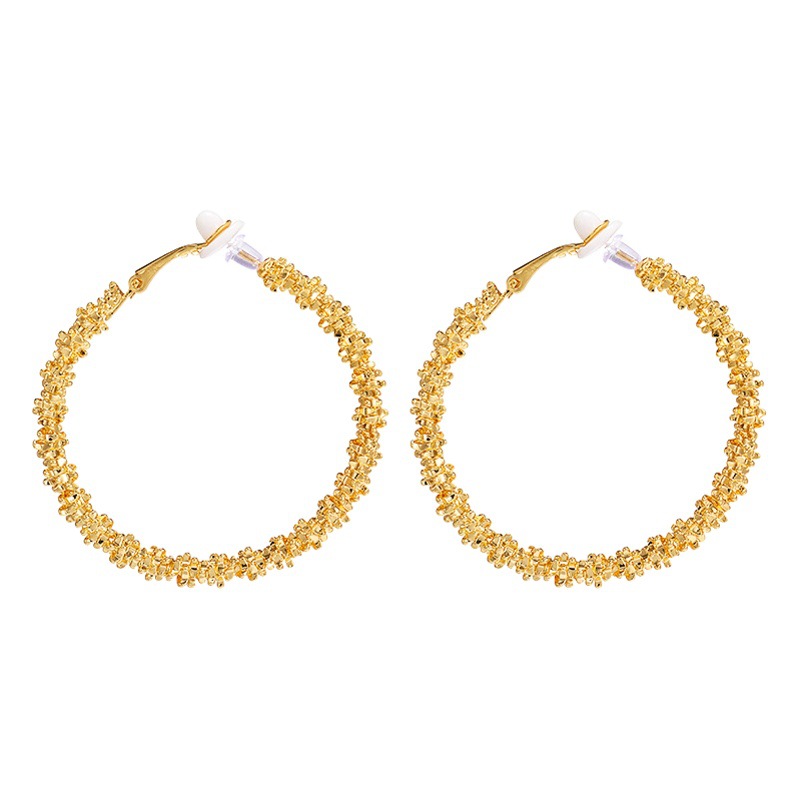 European and American Minimalist Geometric Round Retro Non-Pierced Ear Hoops/Ear Clips, New Style Starry Exaggerated Circle Trendy Personality Style