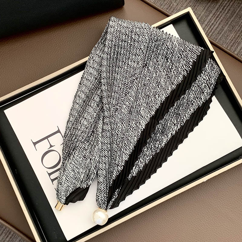 Hebilla de succión magnética collar de perlas bufanda de seda larga y estrecha bufanda de cuello femenino con camisa bufanda fina bufanda de seda plisada bufanda