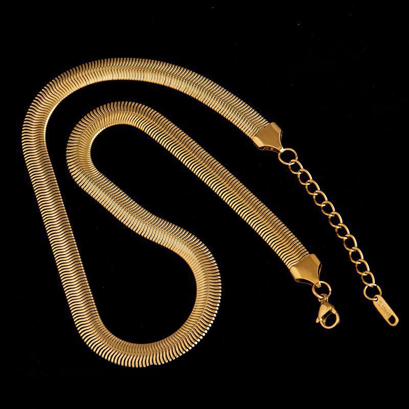 simple retro titanium steel widened thick soft snake bone chain