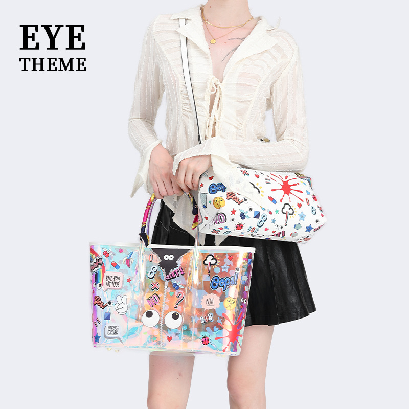 Personalidad de moda gran bolsa impresa jalea transparente Madre y niño bolsa TPU crossbody 2024 Nuevo 2549 #