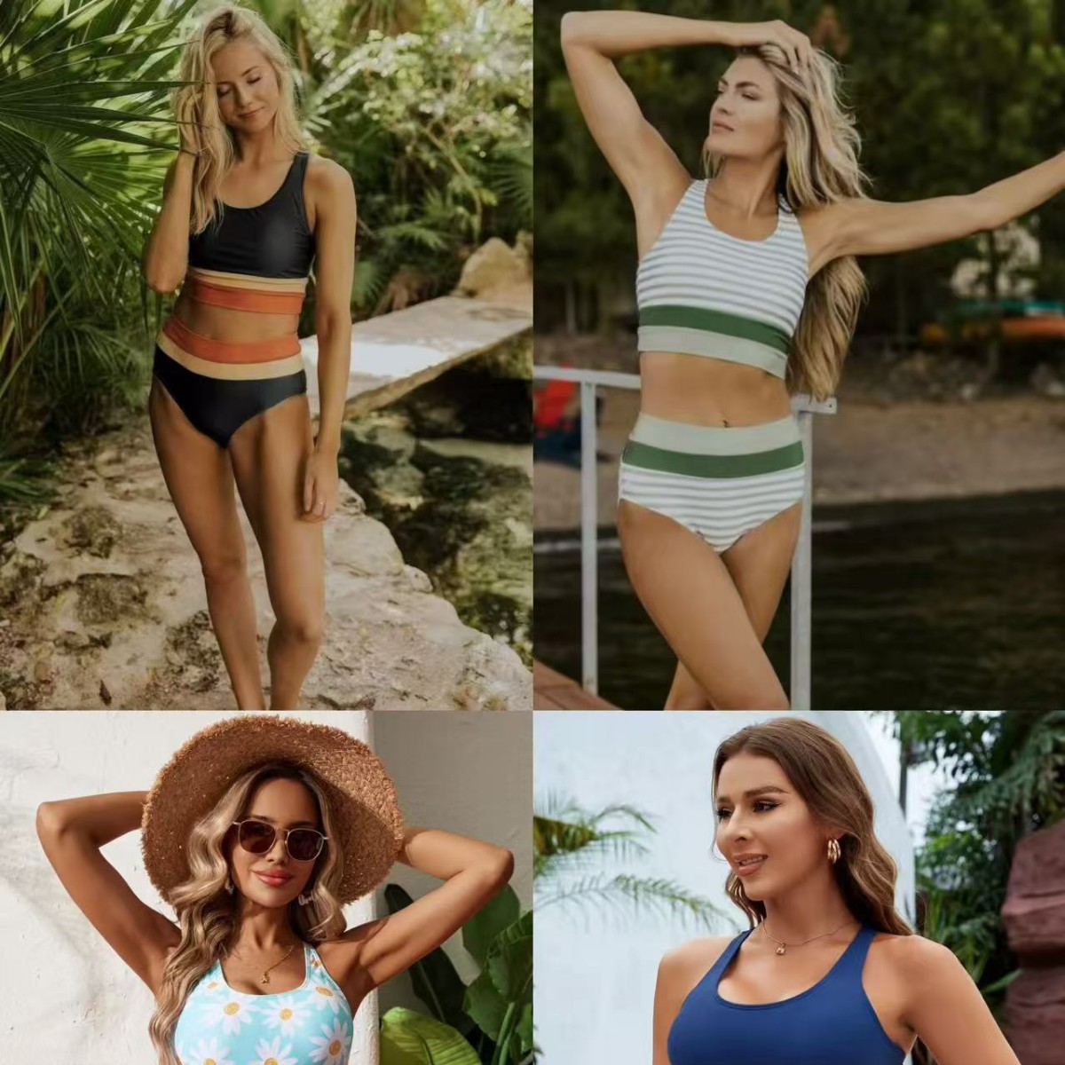 plus size Split Swimsuit Women's European and American Cross-border High-end Huludao Swimsuit Printed Zipper Bikini Swimsuit