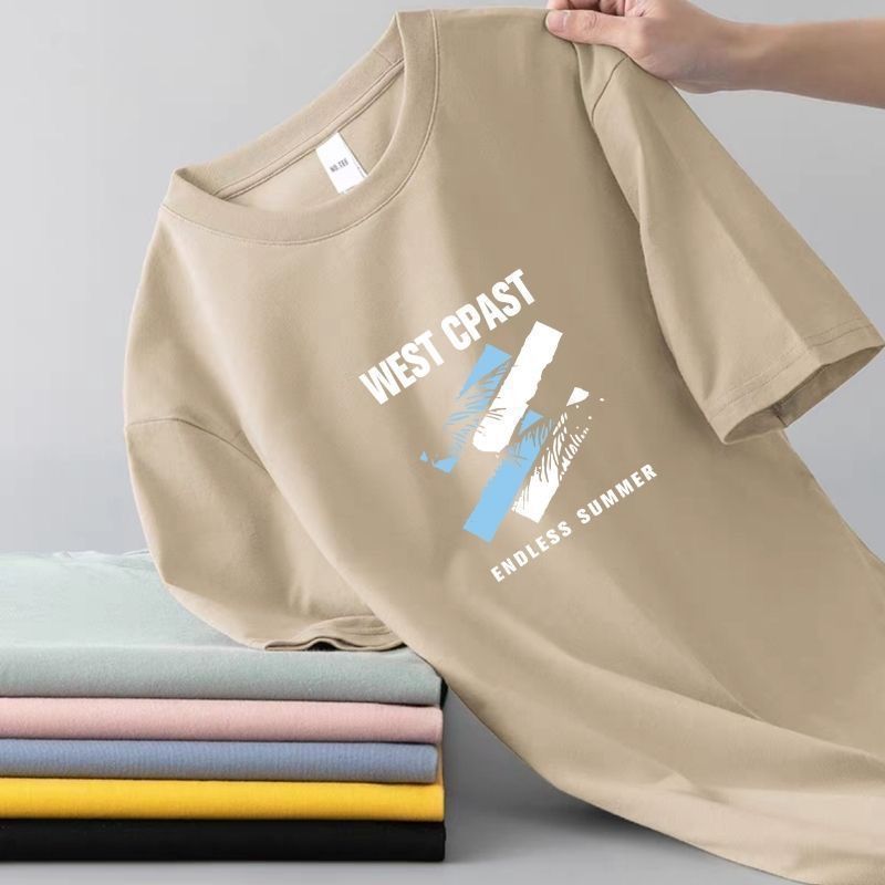 2025 New Men's Short-Sleeved T-Shirt Summer Bottoming Shirt Round Neck Versatile Casual Printed Large Size T-Shirt Street Stall t