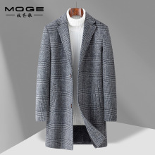 2025年跨境专供男士英伦中长款格子加棉加厚羊毛呢子大衣外套厂家