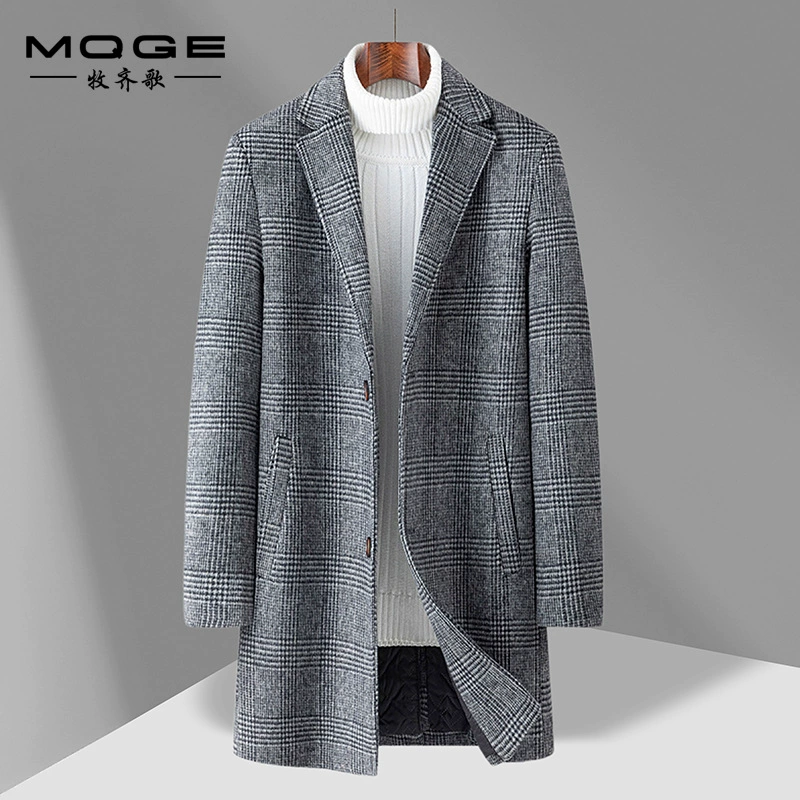 Производитель мужских шерстяных пальто средней длины в британском стиле с утолщенной подкладкой и клетчатым узором, эксклюзивно для трансграничной торговли, 2025 год