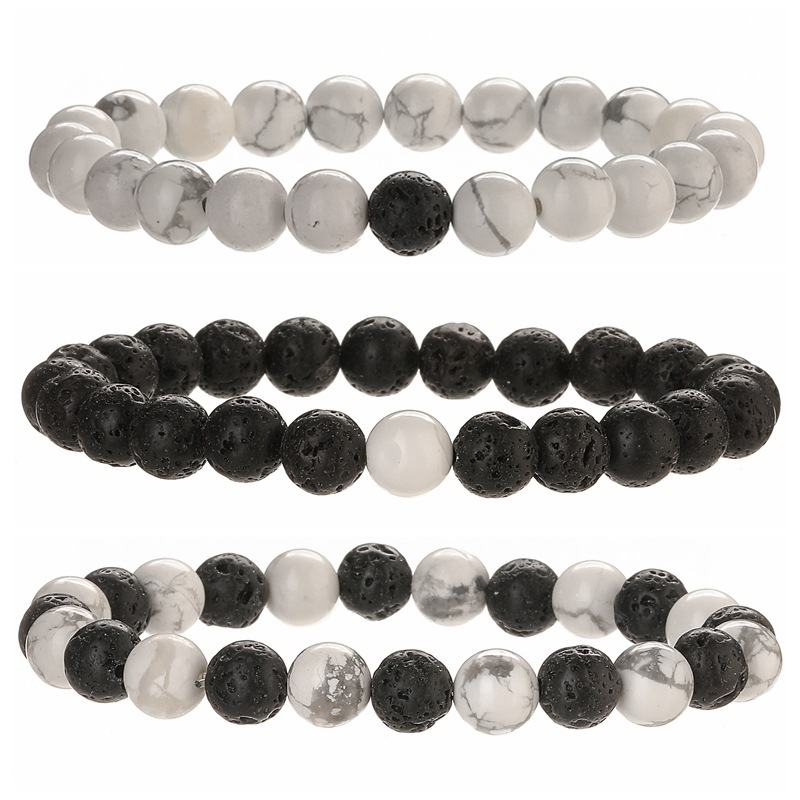 Pulsera con cuentas de piedra natural transfronteriza europea y americana, piedra volcánica, cadena elástica de turquesa blanca, pulsera con cuentas, hombres y mujeres al por mayor