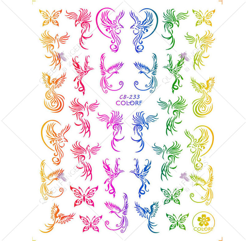 Joyas de manicuras láser fantasía serie de pegatinas de uñas de color dragón y phoenix de estilo chino colorido pegatinas de uñas de serpiente