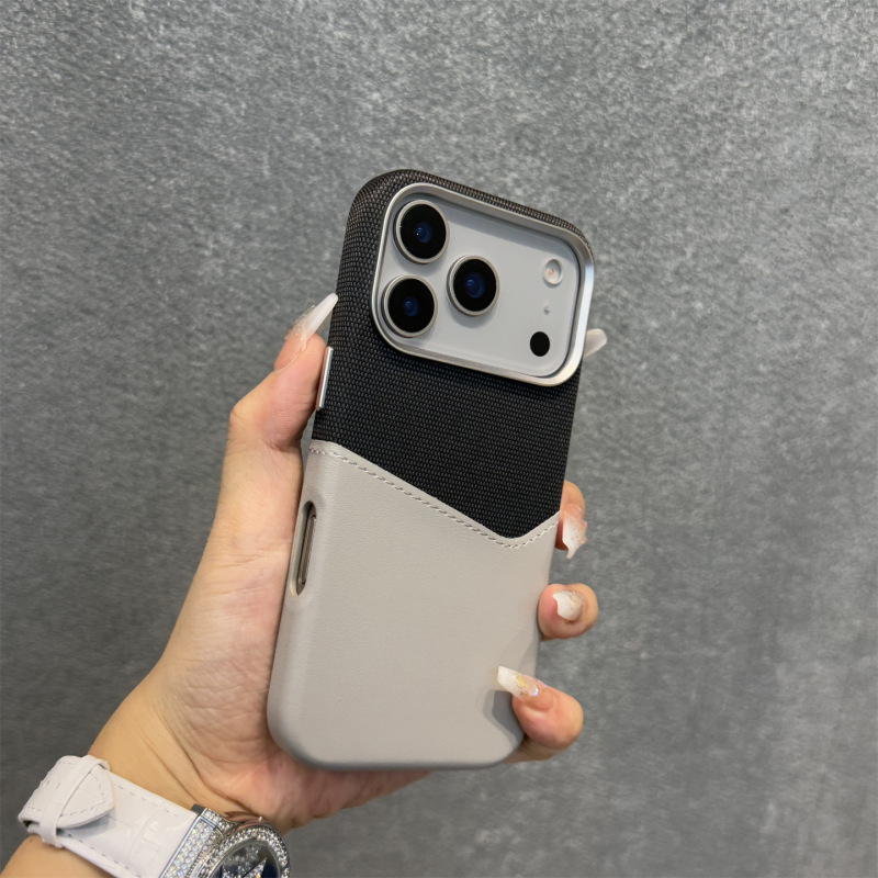 适用iPhone17ProMax手机壳布纹拼接色皮革苹果17 Air磁吸保护套17|undefined