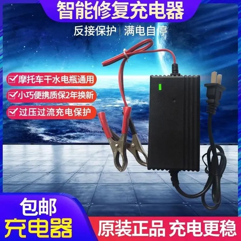 智能12V踏板摩托车电瓶充电器12V20AH蓄电池修复充电机干水通用型