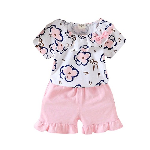 Summer 2024 New Children's Short-Sleeve Wrinkled Two-Piece Set for 0-3.5-Year-Old Girls, Sweet Set, Dropshipping One Piece