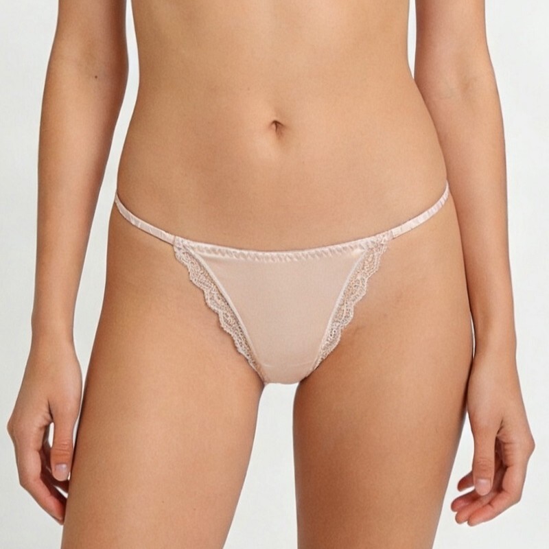 Satin Sexy Thong Elastic Satin Lace-Trimmed Panties T-Pants for Women Ladies Thon Low Waist