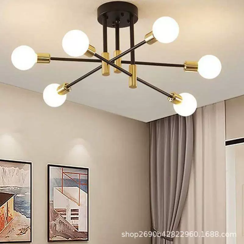 北欧轻奢客厅吸顶灯 简约亚马逊创意铁艺书房家用LED枝形灯具