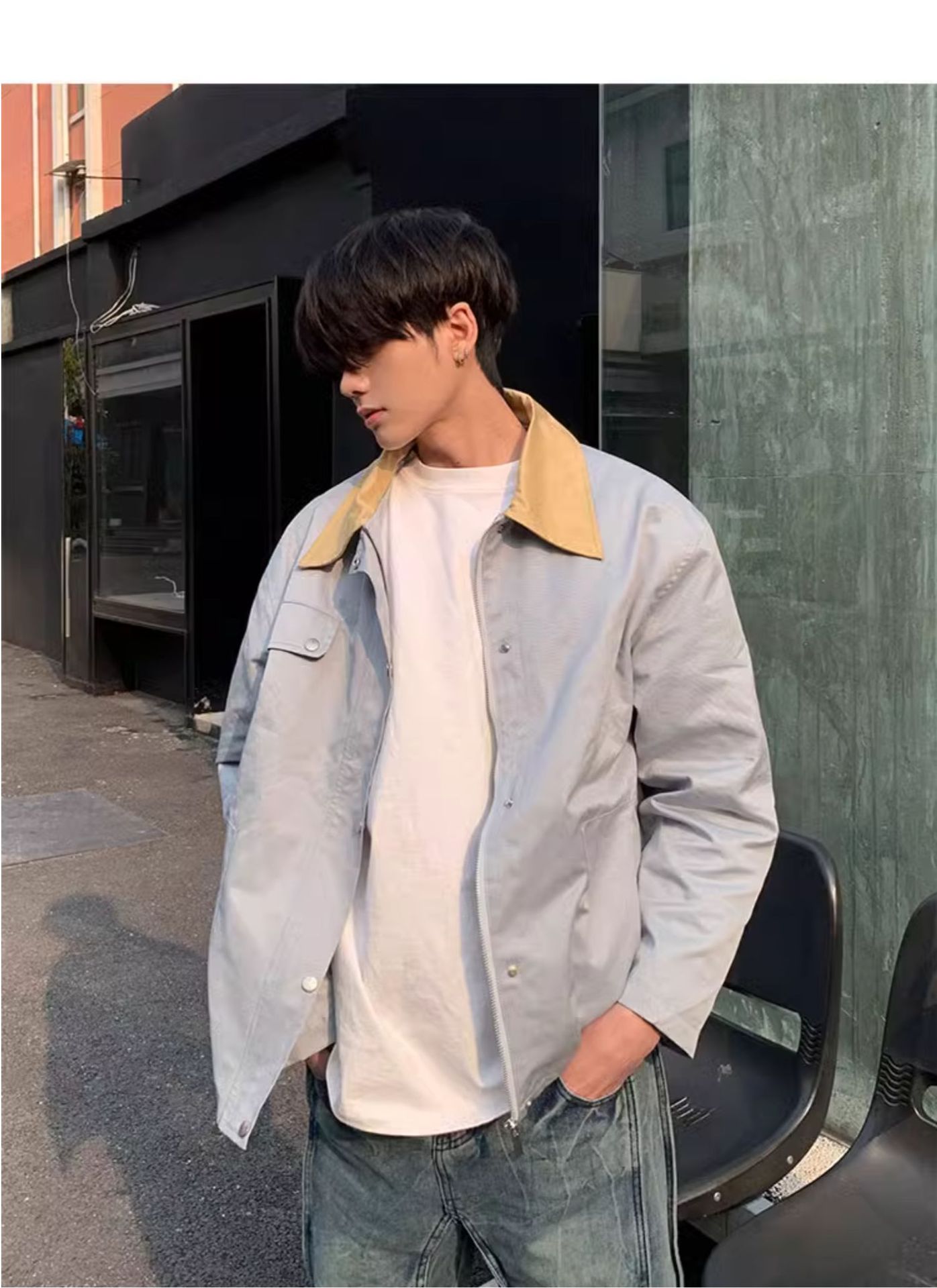 Men's Retro Blue Lapel Jacket Stylish Workwear Spring Autumn_voghion.com