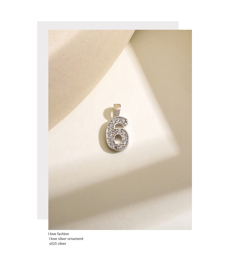 1g Weight Pendant Jewelry Making Type 15*8mm Jewelry Making Size Zircon Inlay Material DIY Jewelry Accessories Classification 1 Piece Quantity 925 Sterling Silver Material Number Pattern Modern Style, Classic Style Style 1 Piece 15*8mm 925 Sterling Silver Zircon Number Pendant 6