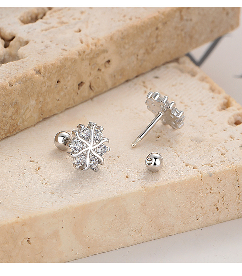 Screw Backs Ear Cap Type 1 Pair Quantity Holiday, Daily Occasion 925 Sterling Silver Material Snowflake Pattern 1 Pair 925 Sterling Silver Zircon 925 Sterling Silver Earrings Snowflake Screw Backs Ear Studs