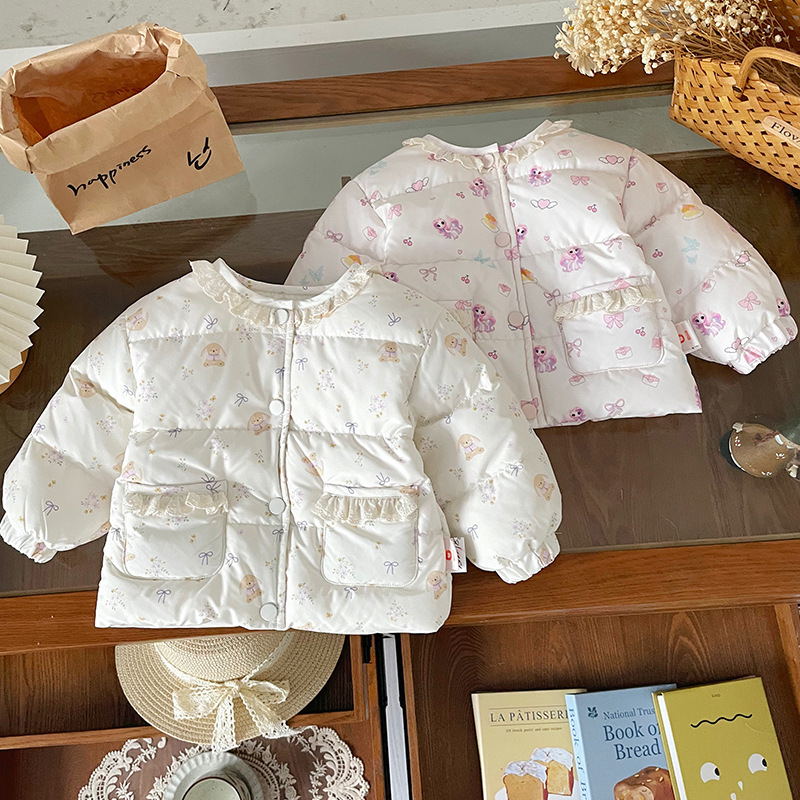女童轻薄羽绒服2025冬季新品甜美碎花蕾丝花边新国标90白鸭绒外套|undefined