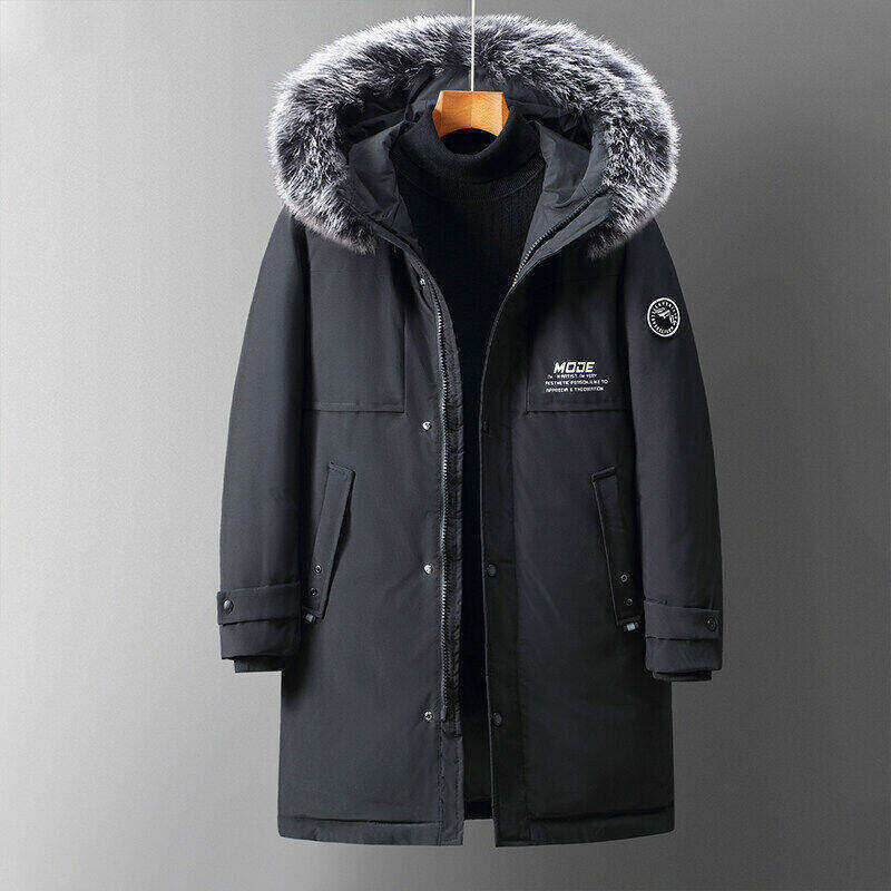 Piumino invernale, cappuccio di media lunghezza, ampio collo in pelliccia, piumino d'anatra bianco spesso da uomo, cappotto spesso_voghion.com