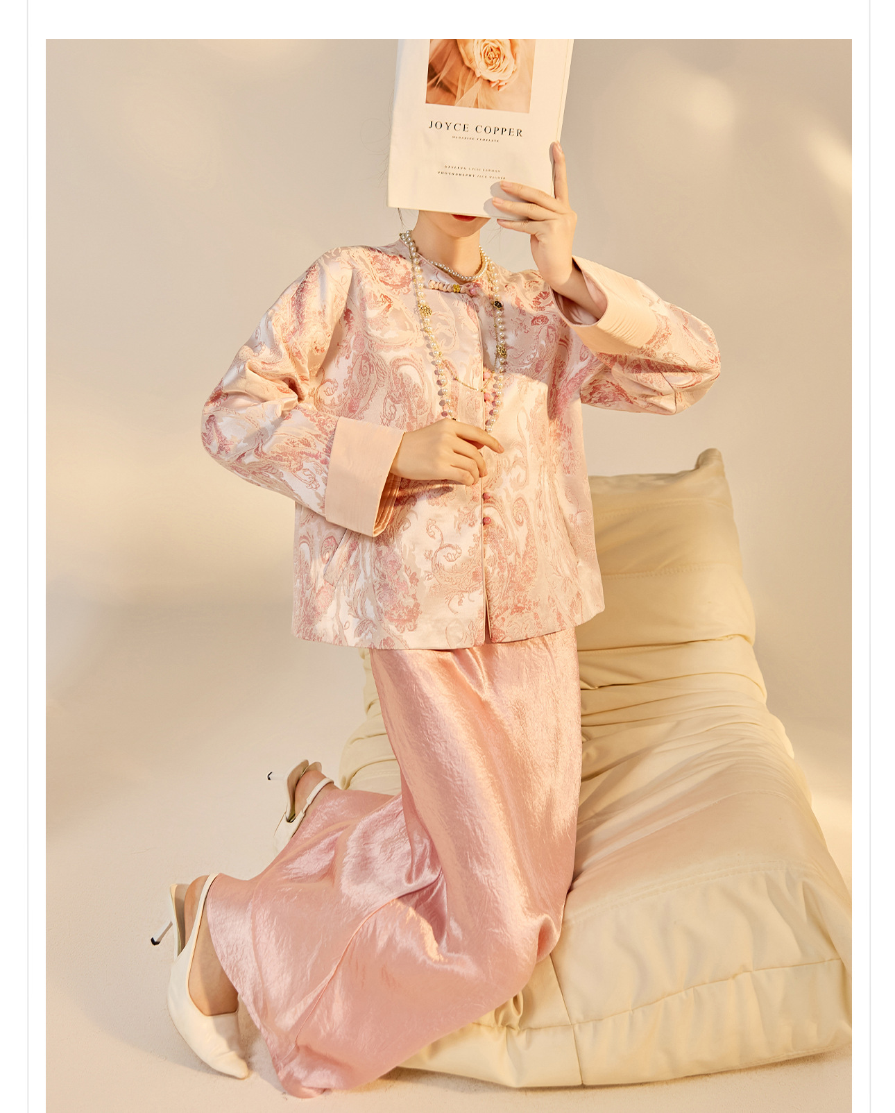 Áo khoác nữ kiểu Trung Hoa mới, chất liệu jacquard họa tiết nổi, phối khuy cài, form suông thu đông N9025 — Miju [phiên bản cotton], Hồng nhạt [phiên bản cotton], hồng nhạt, cơm cam chi tiết 23