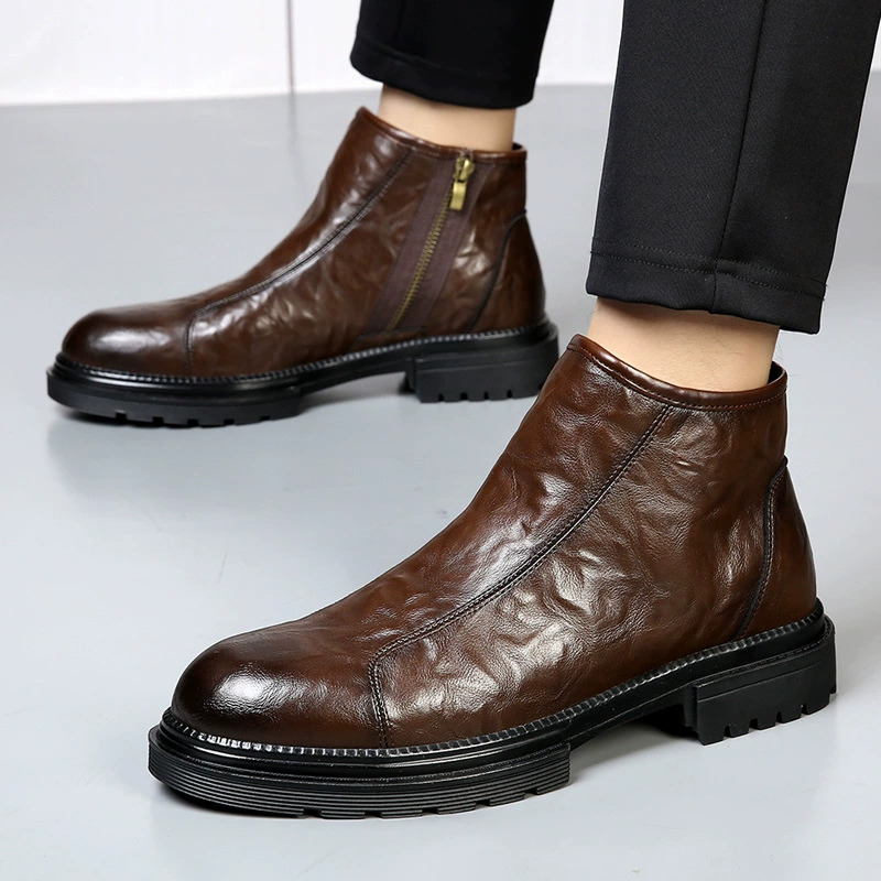 Ботинки Martin, Мужские Винтажные ботинки челси на флисовой подкладке, комбинезоны с большим носком, мотоциклетные ботинки на британской платформе, мужская обувь со средним верхом из натуральной кожи