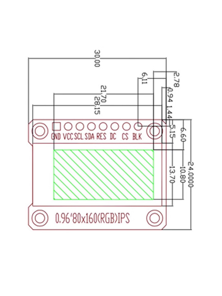 0.96TFT模块尺寸图