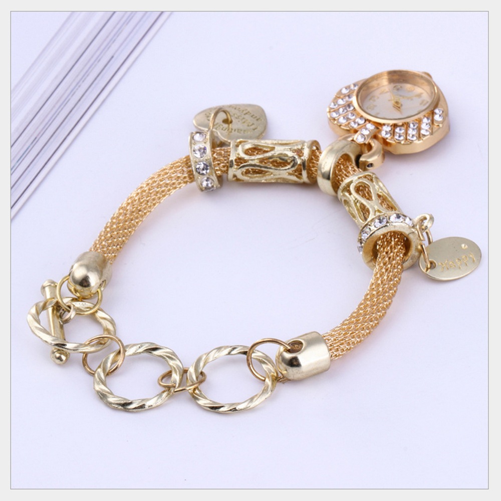 Bracciale da donna Instagram moda diamante oro pesca cuore decorazione temperamento studentessa orologio in lega di quarzo_voghion.com