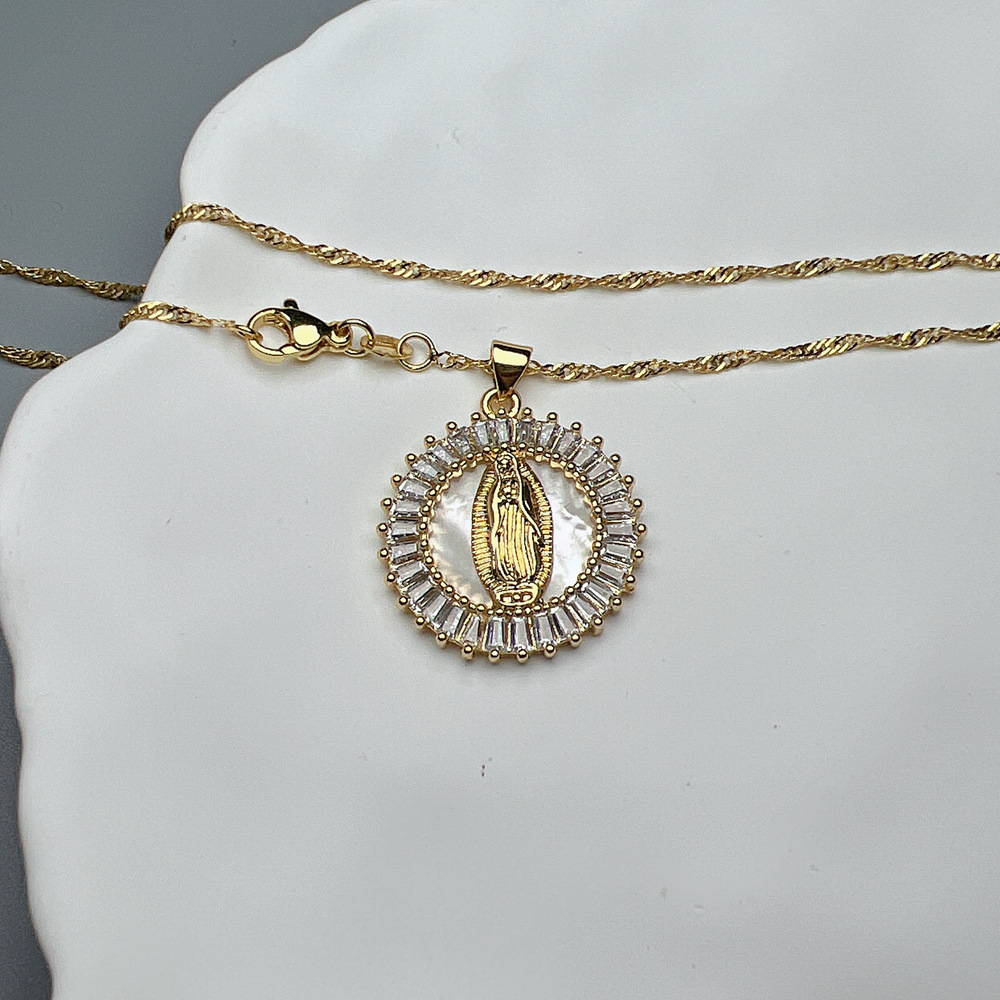 304 Stainless Steel Chain Material Simple Style Commute Round Copper Zircon Pendant Necklace In Bulk