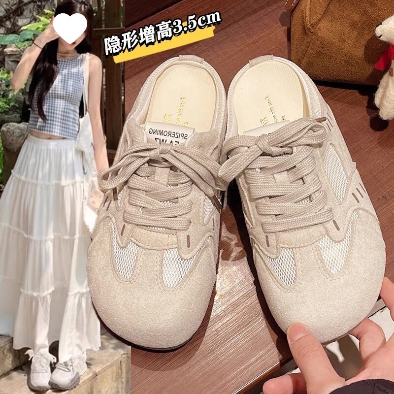 Lemon Yellow Closed-Toe Slippers for Women, Breathable Mesh, American Retro Style, Korean Versatile Trendy New Style Sandals