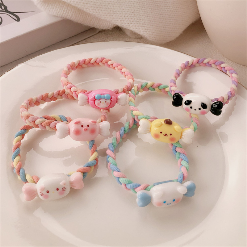 Caramelo lindo animal trenzado anillo de cabello cuerda de cabeza dulce niña alta elástica ins Fengsen cuerda de cabello correa de correa adornamiento para el cabello