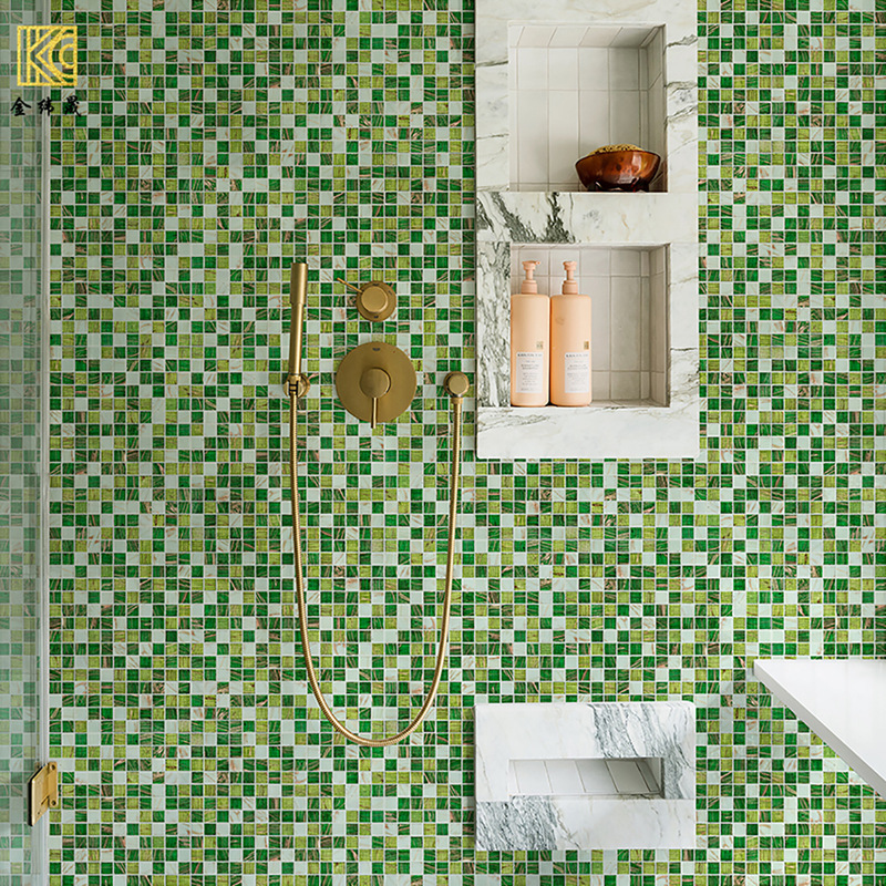 Symphony Gold Thread Glass Mosaic Tiles Blue-Green Kitchen Restaurant Bathroom Toilet Background Wall Pool Wall Tiles